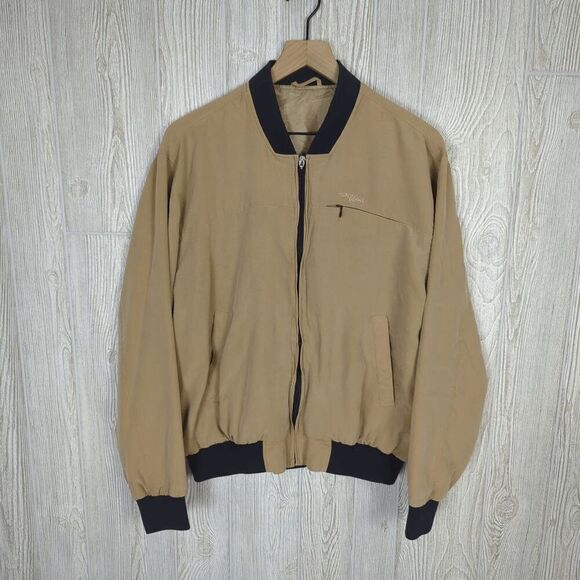 Giffini Lightweight Bomber Jacket Tan Black Trim Size Large Mens - Picture 1 of 9